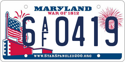MD license plate 6AF0419