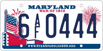 MD license plate 6AF0444