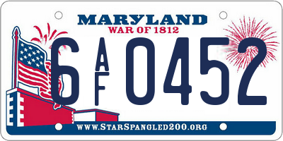 MD license plate 6AF0452