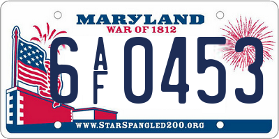 MD license plate 6AF0453