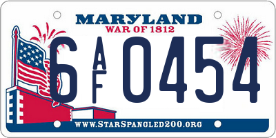 MD license plate 6AF0454