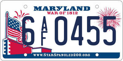 MD license plate 6AF0455