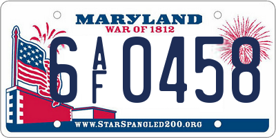 MD license plate 6AF0458