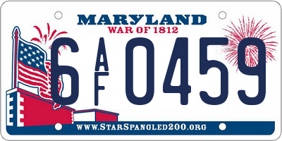 MD license plate 6AF0459