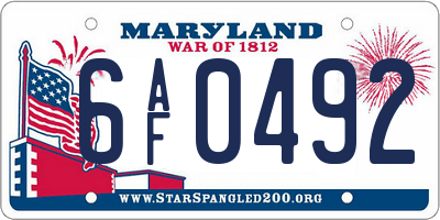 MD license plate 6AF0492