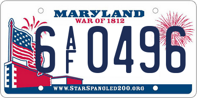MD license plate 6AF0496