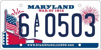 MD license plate 6AF0503