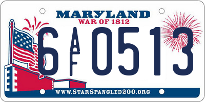 MD license plate 6AF0513