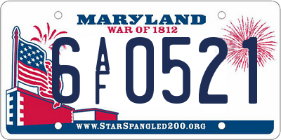 MD license plate 6AF0521