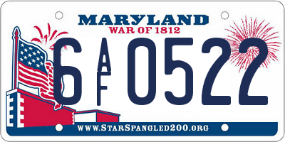 MD license plate 6AF0522