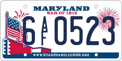 MD license plate 6AF0523