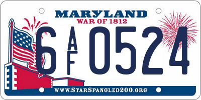 MD license plate 6AF0524