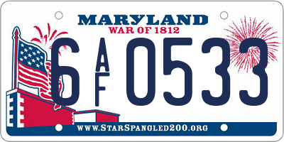 MD license plate 6AF0533