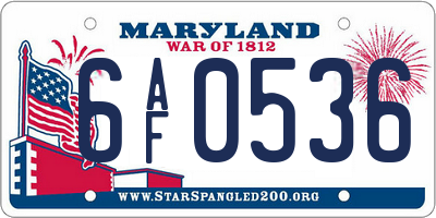 MD license plate 6AF0536