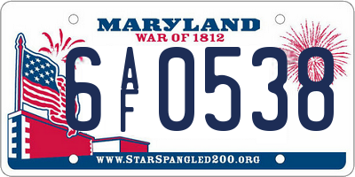 MD license plate 6AF0538