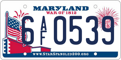 MD license plate 6AF0539