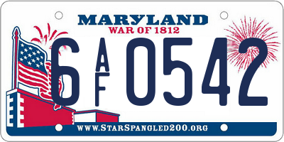 MD license plate 6AF0542