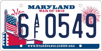 MD license plate 6AF0549