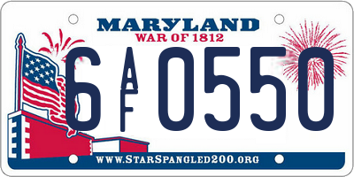 MD license plate 6AF0550