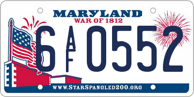 MD license plate 6AF0552