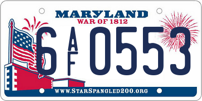 MD license plate 6AF0553