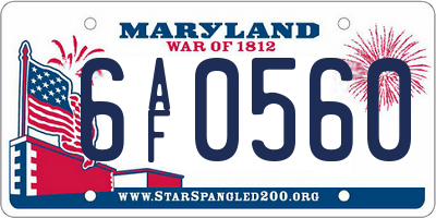 MD license plate 6AF0560