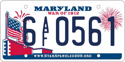 MD license plate 6AF0561
