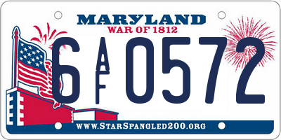 MD license plate 6AF0572