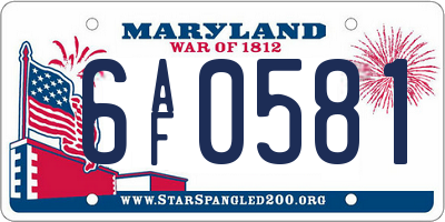 MD license plate 6AF0581