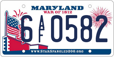 MD license plate 6AF0582