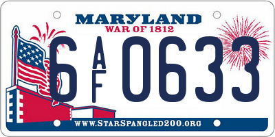 MD license plate 6AF0633