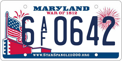 MD license plate 6AF0642