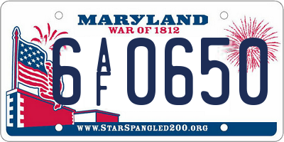 MD license plate 6AF0650