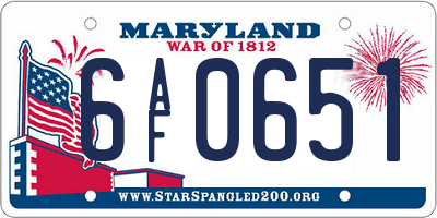 MD license plate 6AF0651