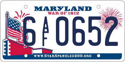 MD license plate 6AF0652