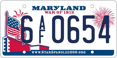 MD license plate 6AF0654