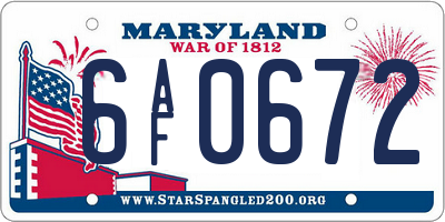 MD license plate 6AF0672