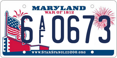 MD license plate 6AF0673
