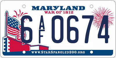 MD license plate 6AF0674