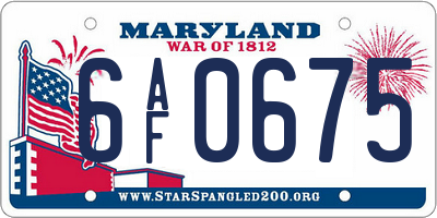 MD license plate 6AF0675