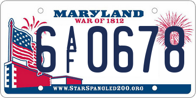 MD license plate 6AF0678
