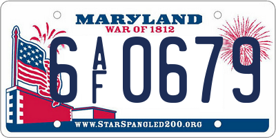 MD license plate 6AF0679