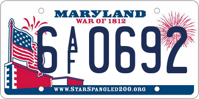 MD license plate 6AF0692