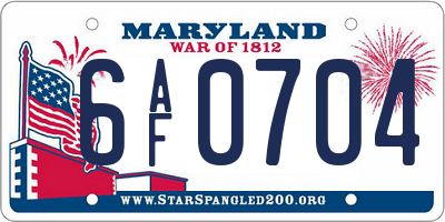 MD license plate 6AF0704