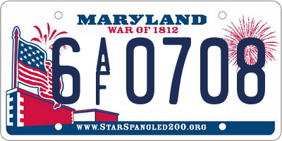 MD license plate 6AF0708