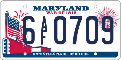 MD license plate 6AF0709