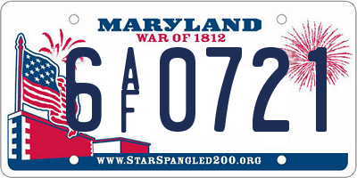 MD license plate 6AF0721
