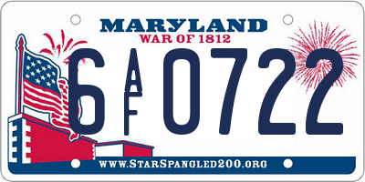 MD license plate 6AF0722