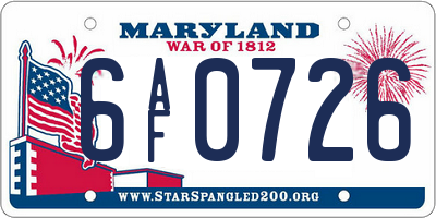 MD license plate 6AF0726