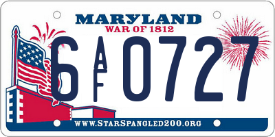 MD license plate 6AF0727